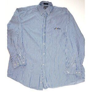 Faconnable Shirt Blue White Stripe Cotton Logo XL Classic Old Money